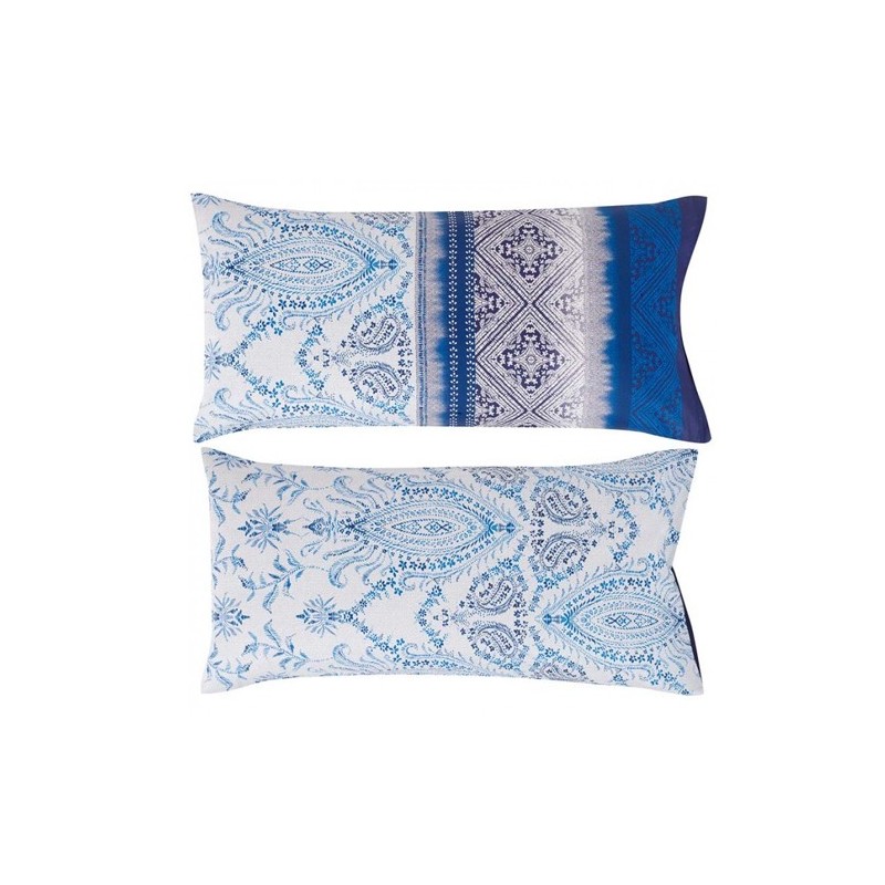 Pack Funda nórdica Azul + 2 Fundas Almohada + sábana bajera + 5 cojines +  plaid manta pie cama-Colección Liberty Blue
