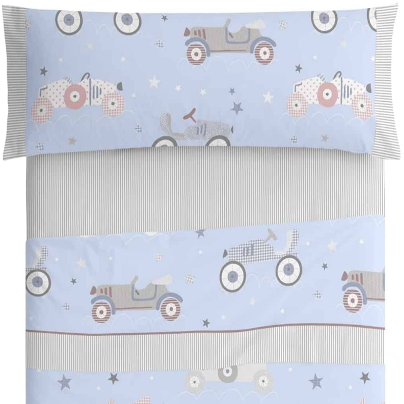 JUEGO DE SÁBANAS DISEÑO 175 COCHES DE BURRITO BLANCO