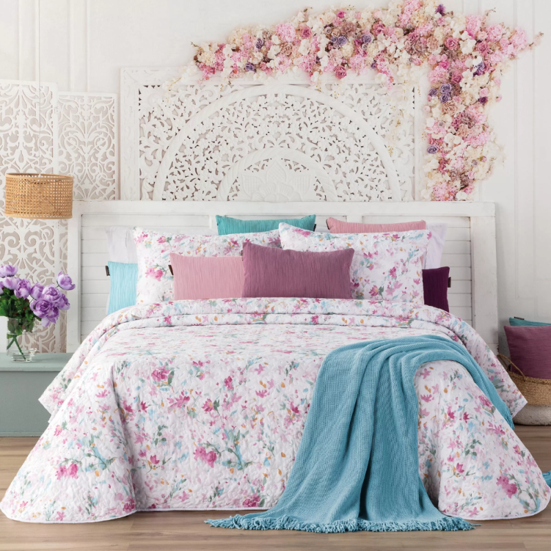 COLCHA BOUTI 242 STENCIL FLORES REVERSIBLE DE MANTEROL