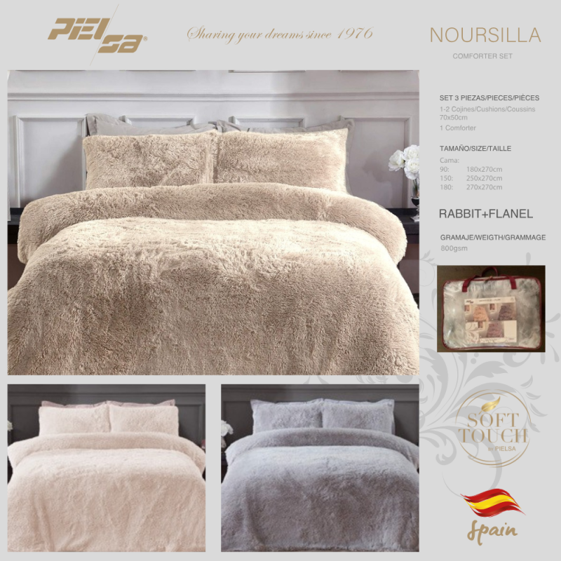 Edredón de pelo rabbit y flanel tacto seda modelo Noursila de Pielsa de venta online!